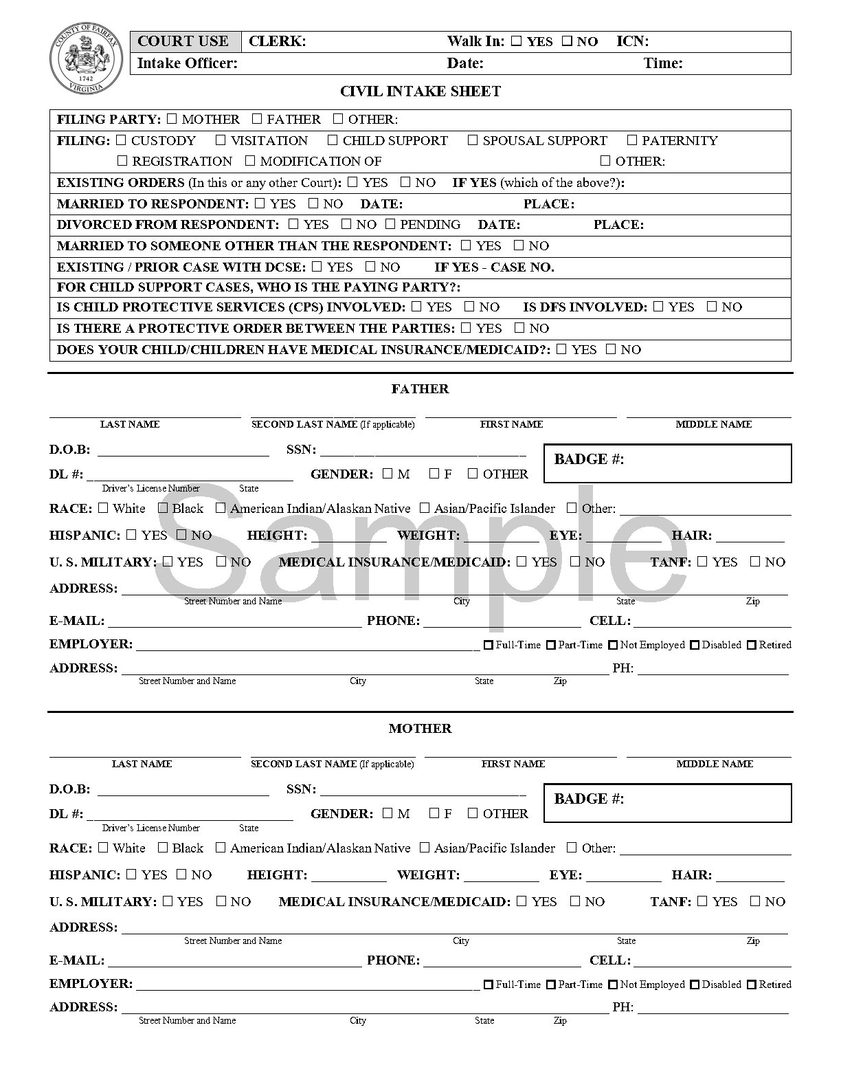 Sample image intake form English